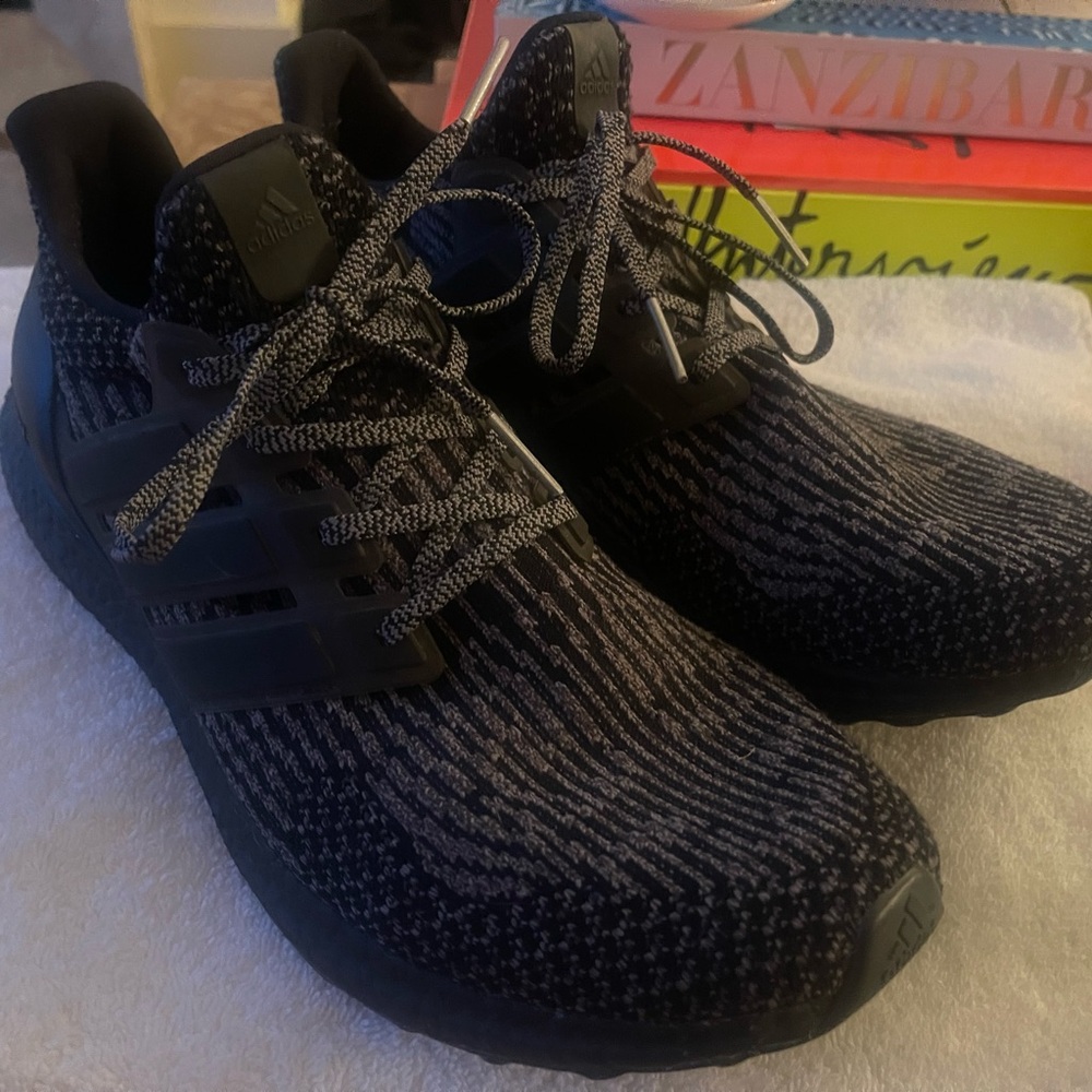 Adidas Men's Ultraboost Black Prime-knit Athletic Shoes